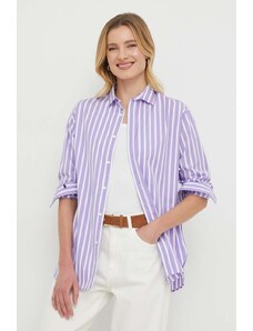 Polo Ralph Lauren cămașă din bumbac femei, culoarea violet, cu guler clasic, relaxed 211910743