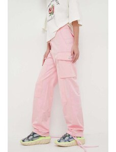 Moschino Jeans pantaloni femei, culoarea roz, drept, high waist