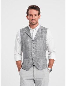 Ombre Clothing Men's wool blend vest with checkered lapels - light grey V2 OM-BLZV-0110