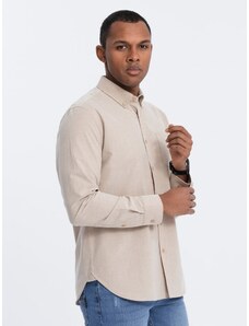 Ombre Clothing Men's REGULAR FIT cotton shirt with pocket - beige V1 OM-SHOS-0153