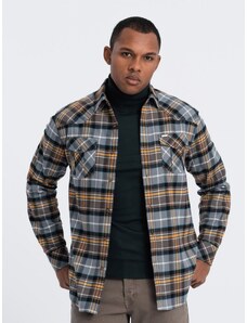 Ombre Clothing Men's checkered flannel shirt with pockets - gray-yellow V1 OM-SHCS-0149