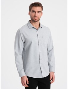 Ombre Clothing Men's shirt with pocket REGULAR FIT - light grey melange V2 OM-SHCS-0148
