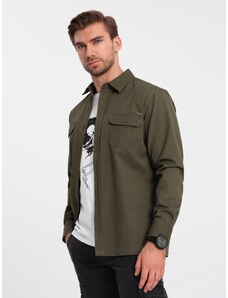 Ombre Clothing Men's REGULAR FIT cotton shirt with buttoned pockets - olive V4 OM-SHCS-0146