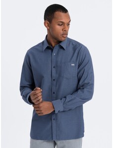 Ombre Clothing Men's cotton shirt with pocket REGULAR FIT - blue V3 OM-SHCS-0147
