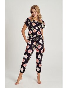 Taro Pijamale damă Peony negru cu flori