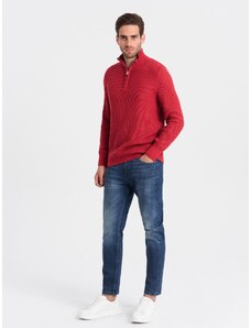 Ombre Pulover tricotat pentru bărbați cu gulerul despletit - roșu V8 OM-SWZS-0105