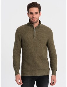 Ombre Pulover tricotat pentru bărbați cu guler înalt - olive V6 OM-SWZS-0105
