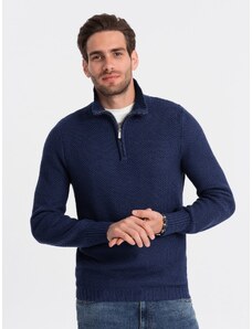 Ombre Pulover tricotat pentru bărbați cu guler înalt - albastru închis V7 OM-SWZS-0105
