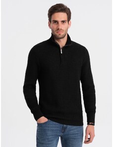 Ombre Pulover tricotat pentru bărbați cu guler înalt - negru V3 OM-SWZS-0105