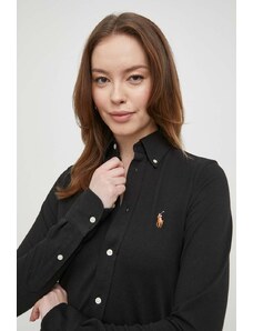 Polo Ralph Lauren cămașă din bumbac femei, culoarea negru, cu guler clasic, regular 211924258