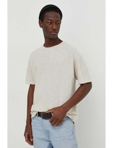 American Vintage tricou din bumbac barbati, culoarea bej, neted