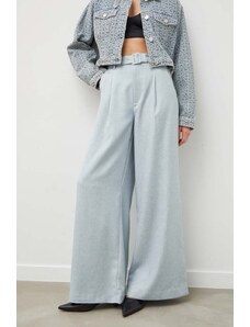 Gestuz pantaloni femei, culoarea gri, lat, high waist 10908674