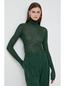 Patrizia Pepe pulover de lana femei, culoarea verde, light, cu turtleneck