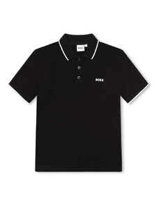 BOSS tricouri polo din bumbac pentru copii culoarea negru, cu imprimeu