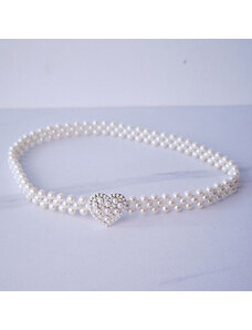 FashionForYou Curea elastica Pearly, catarama metalica decorativa si perle, Inima
