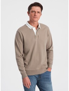 Ombre Clothing Men's sweatshirt with white polo collar - dark beige V2 OM-SSNZ-0132