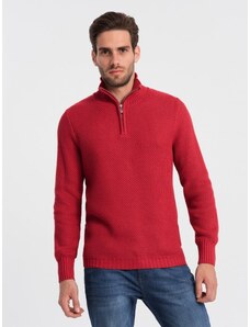 Ombre Clothing Men's knitted sweater with spread collar - red V8 OM-SWZS-0105
