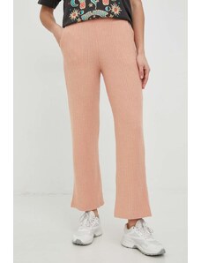 Roxy pantaloni femei, culoarea roz, drept, high waist