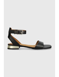 Tommy Hilfiger sandale de piele TH HARDWARE FLAT SANDAL femei, culoarea negru, FW0FW07733