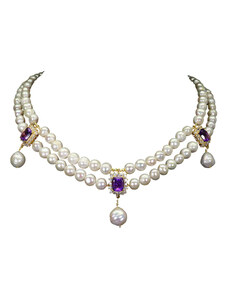 Frumoasa Venetiana Colier argint perle ametist
