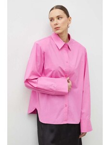 Gestuz cămașă din bumbac femei, culoarea roz, cu guler clasic, relaxed 10908660