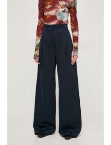 MAX&Co. pantaloni femei, culoarea bleumarin, lat, high waist 2416780000000