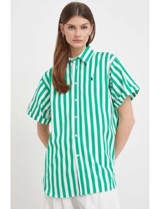 Polo Ralph Lauren cămașă din bumbac femei, culoarea verde, cu guler clasic, relaxed 211925085