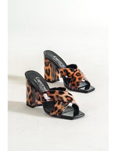 Capone Outfitters Capone 015 Heeled Flat Toe Leopard Women's Slippers