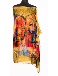 Shopika Esarfa din bumbac cu pictura abstracta in culori intense pe fond in nuante de galben si bej