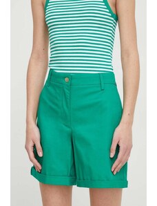 Tommy Hilfiger pantaloni scurți femei, culoarea verde, uni, high waist WW0WW41769