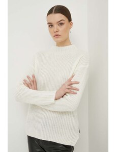 HUGO pulover de lana femei, culoarea bej, cu turtleneck