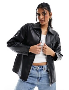 ONLY faux leather shacket in black
