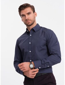 Ombre Clothing Men's cotton patterned SLIM FIT shirt - navy blue V6 OM-SHCS-0151