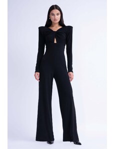 BLUZAT Black Knotted Jumpsuit With Cut-Outs