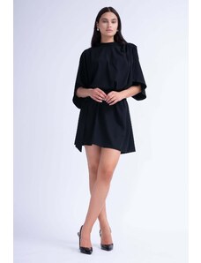 BLUZAT Black Mini Dress With Pleats And Waist Belt
