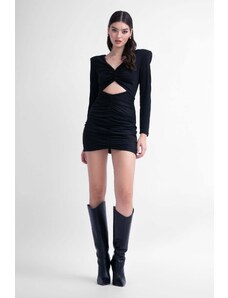 BLUZAT Black shimmery mini dress with structured shoulders