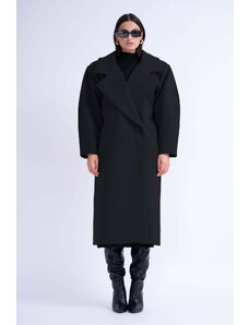 BLUZAT Black Structured Wool Coat With Oversized Lapels