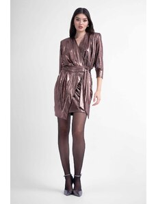 BLUZAT Bronze mini dress with draping detail and scarf