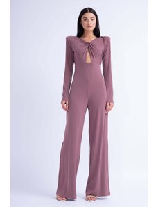 BLUZAT Brown Knotted Jumpsuit With Cut-Outs