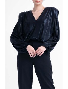 BLUZAT Blouse With Draping Detailing And Puffy Sleeves