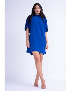 BLUZAT Electric blue mini dress with pleats and waist belt