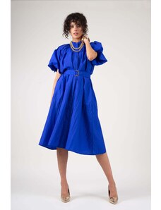 Bluzat Electric blue dress with raglan sleeve and pleats