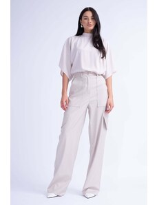 BLUZAT Ivoiry Wide Leg Trousers With Pockets