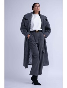 BLUZAT Grey Structured Wool Coat With Oversized Lapels