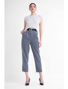 BLUZAT Grey pinstriped cropped trousers