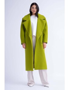 BLUZAT Green Structured Wool Coat With Oversized Lapels