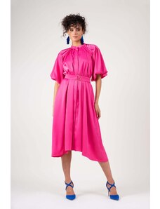 Bluzat Neon pink dress with raglan sleeve and pleats