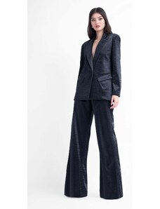 BLUZAT Print Black Leather suit with regular blazer and straight-cut trousers