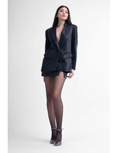 BLUZAT Printed black leather suit with regular blazer and mini skirt