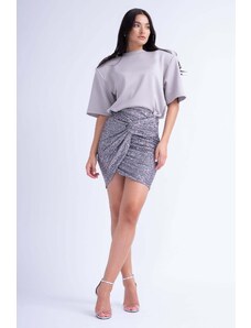 BLUZAT Silver Sequin Knotted Skirt
